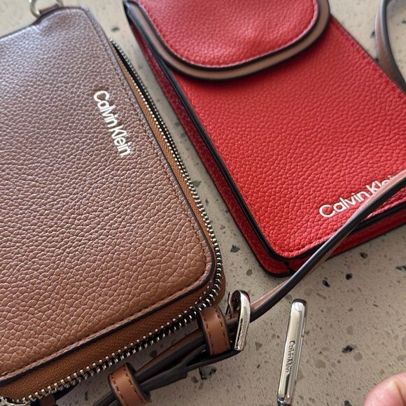 Calvin Klein Brown and Orange/Red Set Wallet and Phone Holder Crossbody Bags - Picture 12 of 14